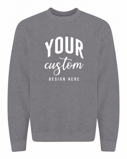 Custom Graphite Grey Gildan 18000 unisex crewneck sweatshirt with Your Custom Design Here print