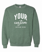 Custom Heather Sport Dark Green Gildan 18000 unisex crewneck sweatshirt with Your Custom Design Here print