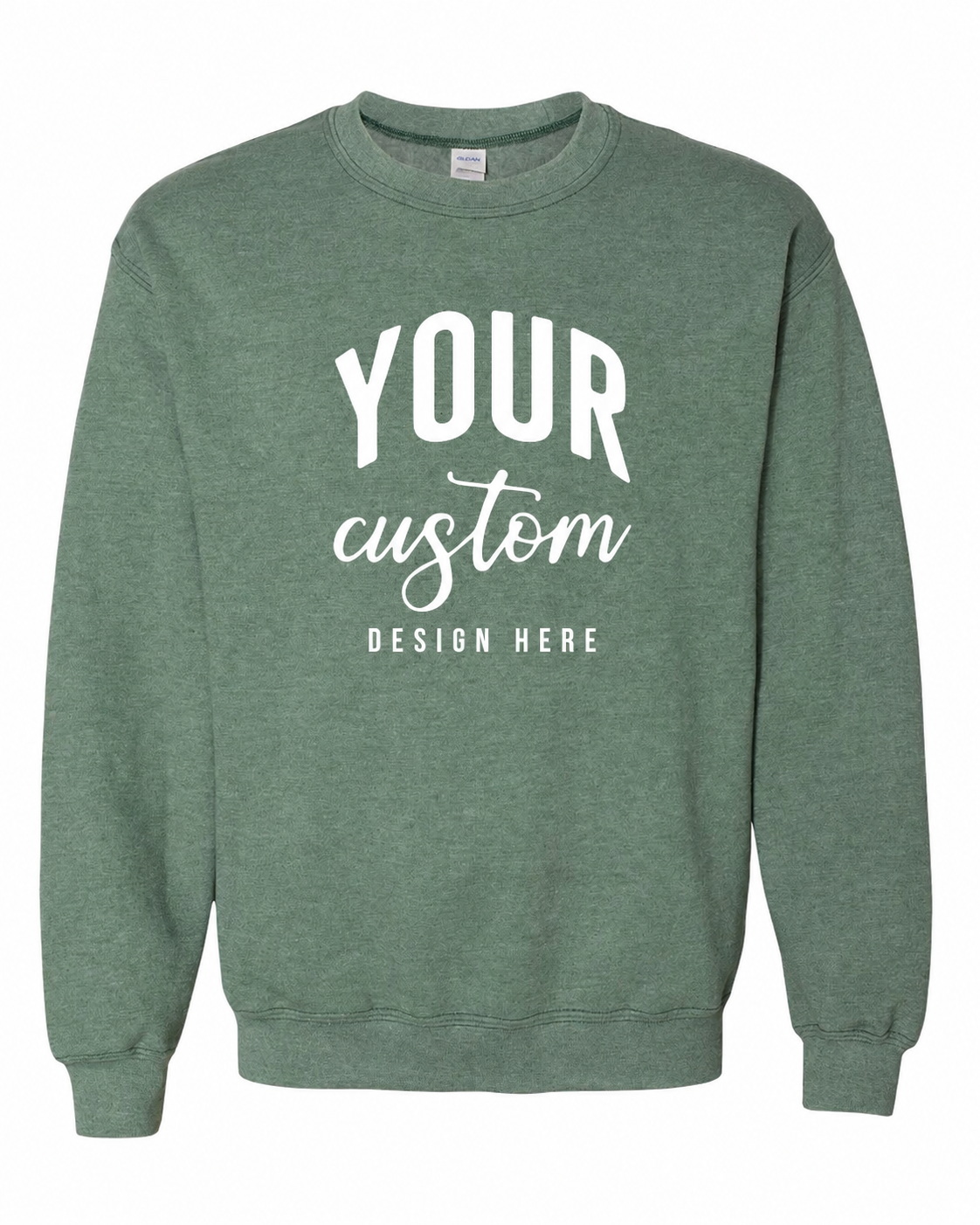 Custom Heather Sport Dark Green Gildan 18000 unisex crewneck sweatshirt with Your Custom Design Here print