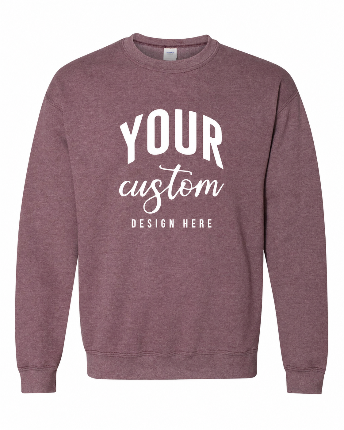 Custom Heather Sport Dark Maroon Gildan 18000 unisex crewneck sweatshirt with Your Custom Design Here print