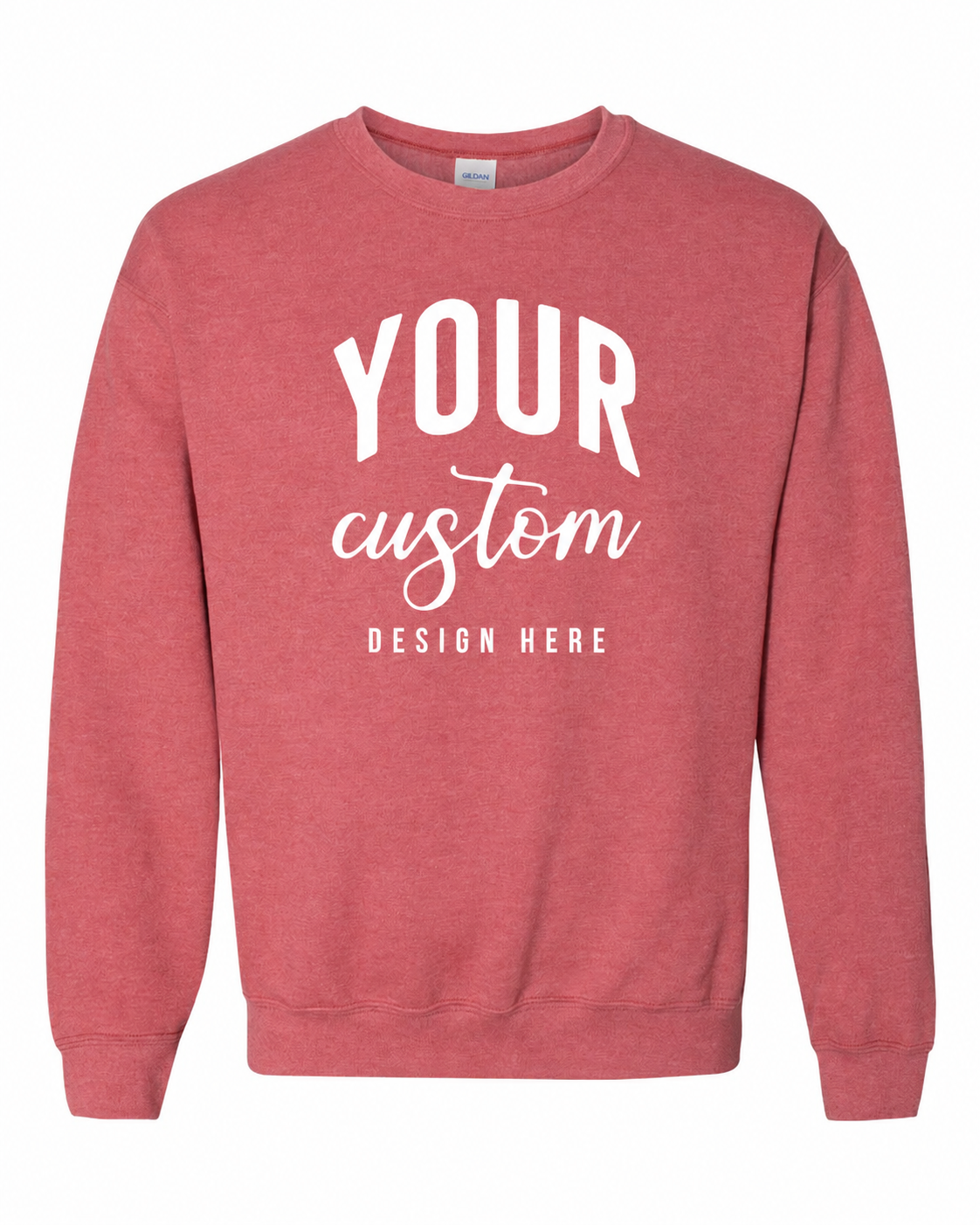 Custom Heather Sport Scarlet Red Gildan 18000 unisex crewneck sweatshirt with Your Custom Design Here print