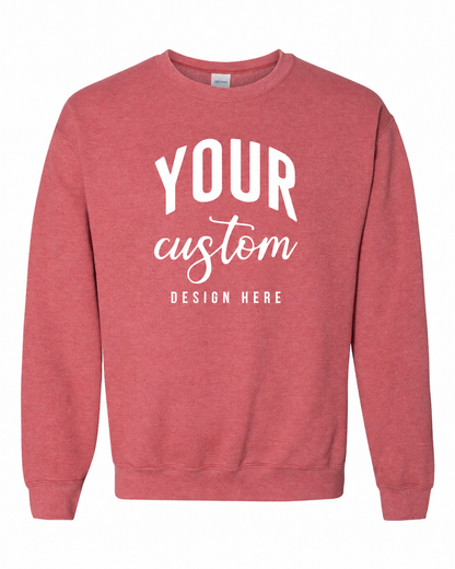 Custom Heather Sport Scarlet Red Gildan 18000 unisex crewneck sweatshirt with Your Custom Design Here print