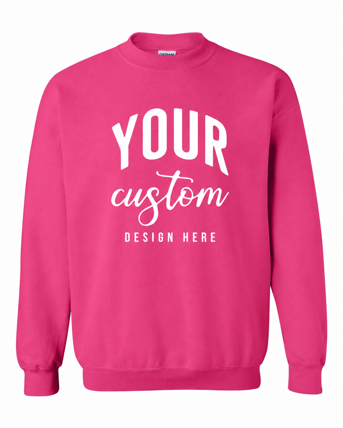 Custom Heliconia Pink Gildan 18000 unisex crewneck sweatshirt with Your Custom Design Here print