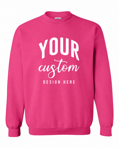 Custom Heliconia Pink Gildan 18000 unisex crewneck sweatshirt with Your Custom Design Here print
