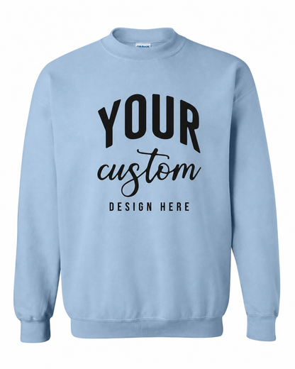 Custom Light Blue Gildan 18000 unisex crewneck sweatshirt with Your Custom Design Here print