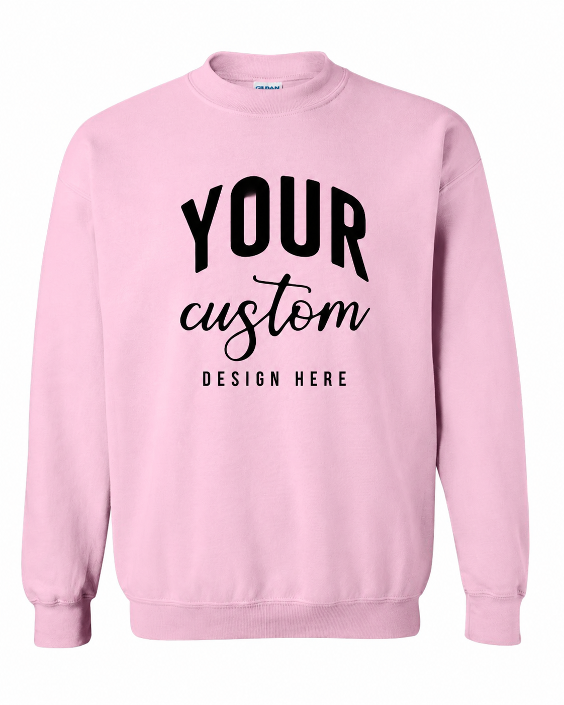 Custom Light Pink Gildan 18000 unisex crewneck sweatshirt with Your Custom Design Here print