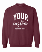 Custom Maroon Gildan 18000 unisex crewneck sweatshirt with Your Custom Design Here print