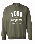 Custom Military Green Gildan 18000 unisex crewneck sweatshirt with Your Custom Design Here print