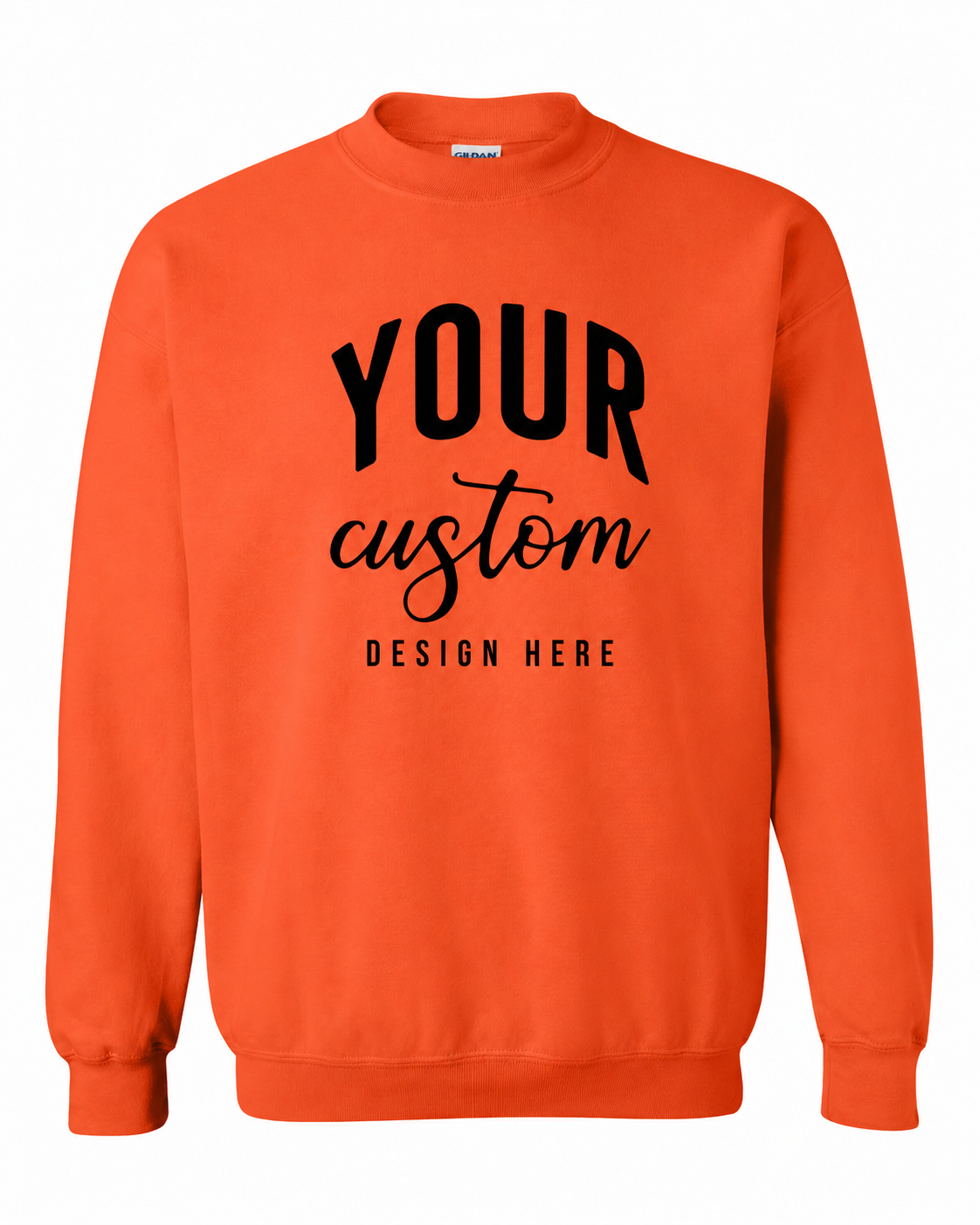 Custom Orange Gildan 18000 unisex crewneck sweatshirt with Your Custom Design Here print