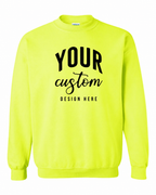 Custom Safety Green Gildan 18000 unisex crewneck sweatshirt with Your Custom Design Here print
