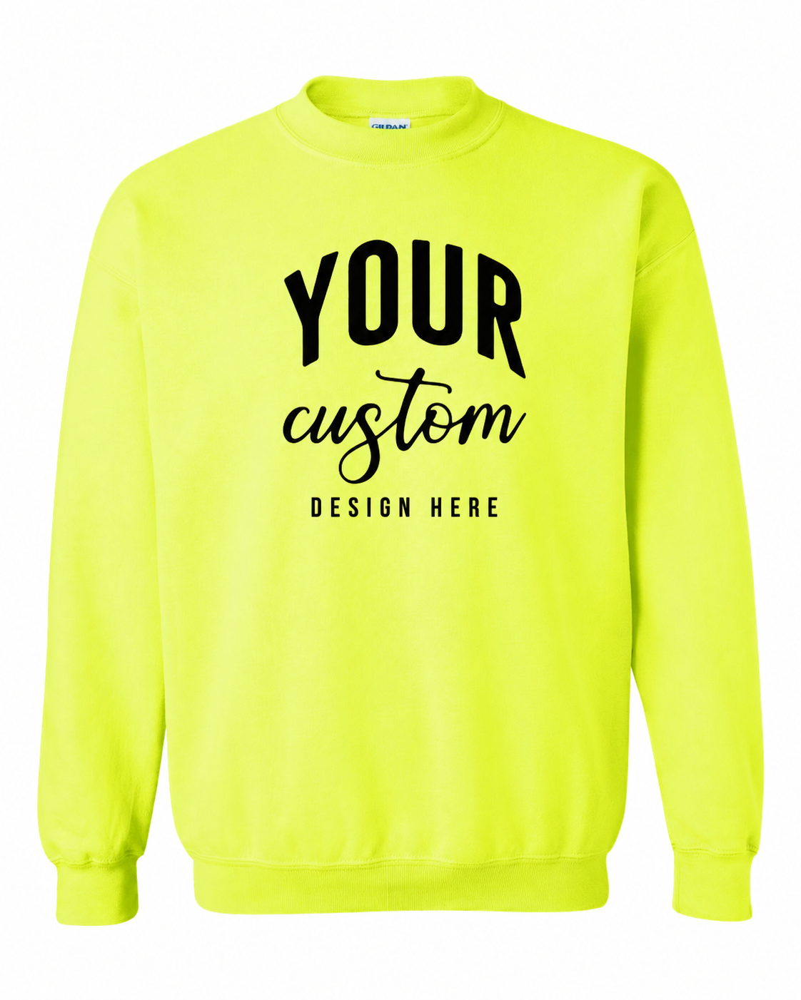 Custom Safety Green Gildan 18000 unisex crewneck sweatshirt with Your Custom Design Here print