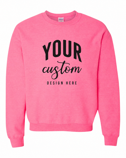 Custom Safety Pink Gildan 18000 unisex crewneck sweatshirt with Your Custom Design Here print