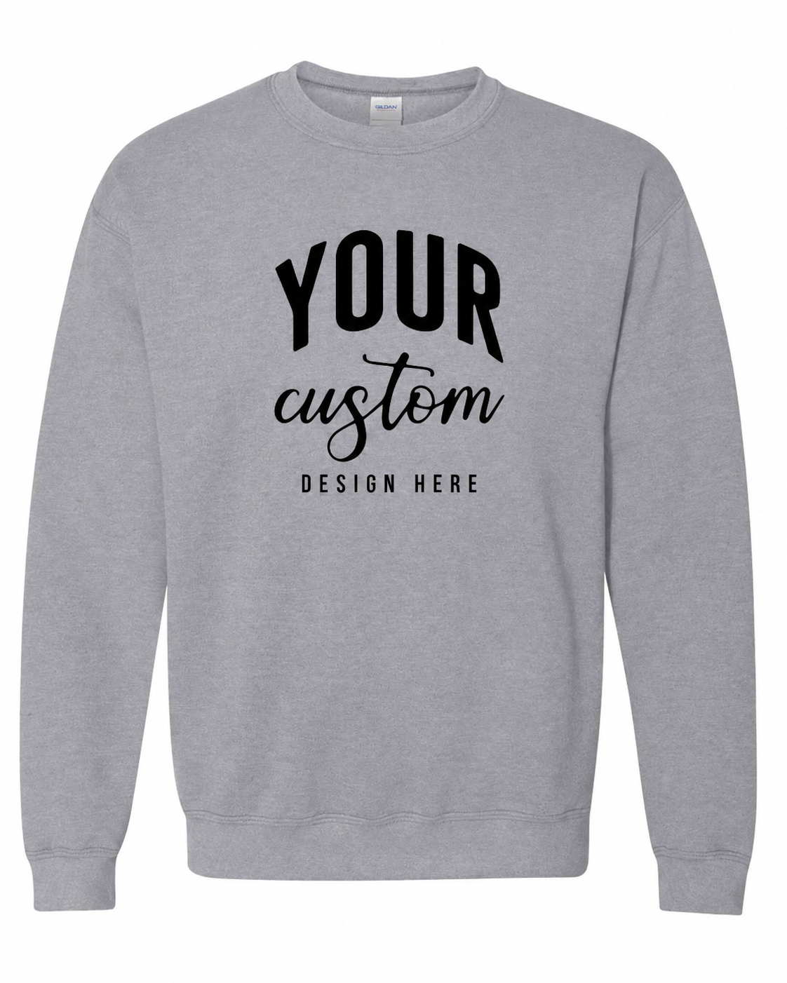 Custom Sport Grey Gildan 18000 unisex crewneck sweatshirt with Your Custom Design Here print