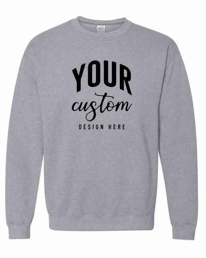 Custom Sport Grey Gildan 18000 unisex crewneck sweatshirt with Your Custom Design Here print