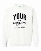Custom White Gildan 18000 unisex crewneck sweatshirt with Your Custom Design Here print