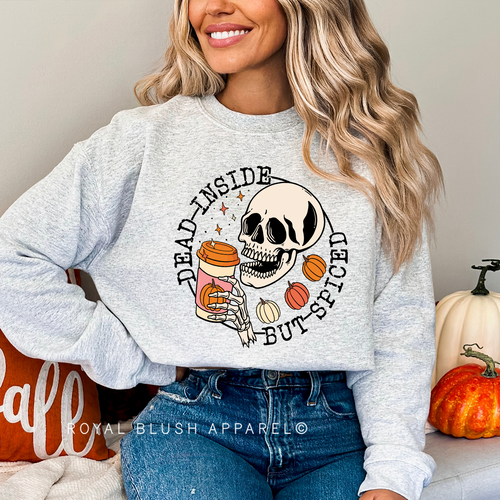 Dead Inside But Spiced Sweatshirt graphic Sweatshirt mockup.