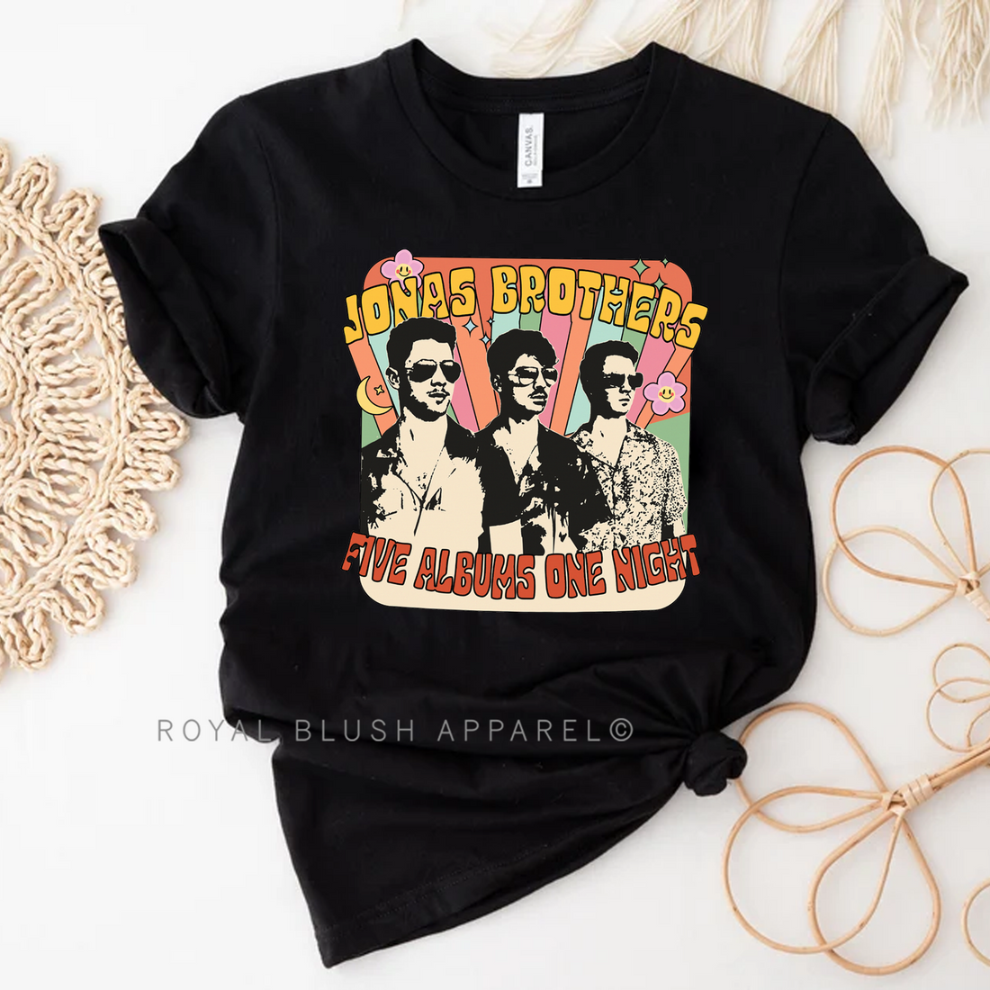 Jonas Brothers Cinq Albums One Night T-shirt unisexe décontracté
