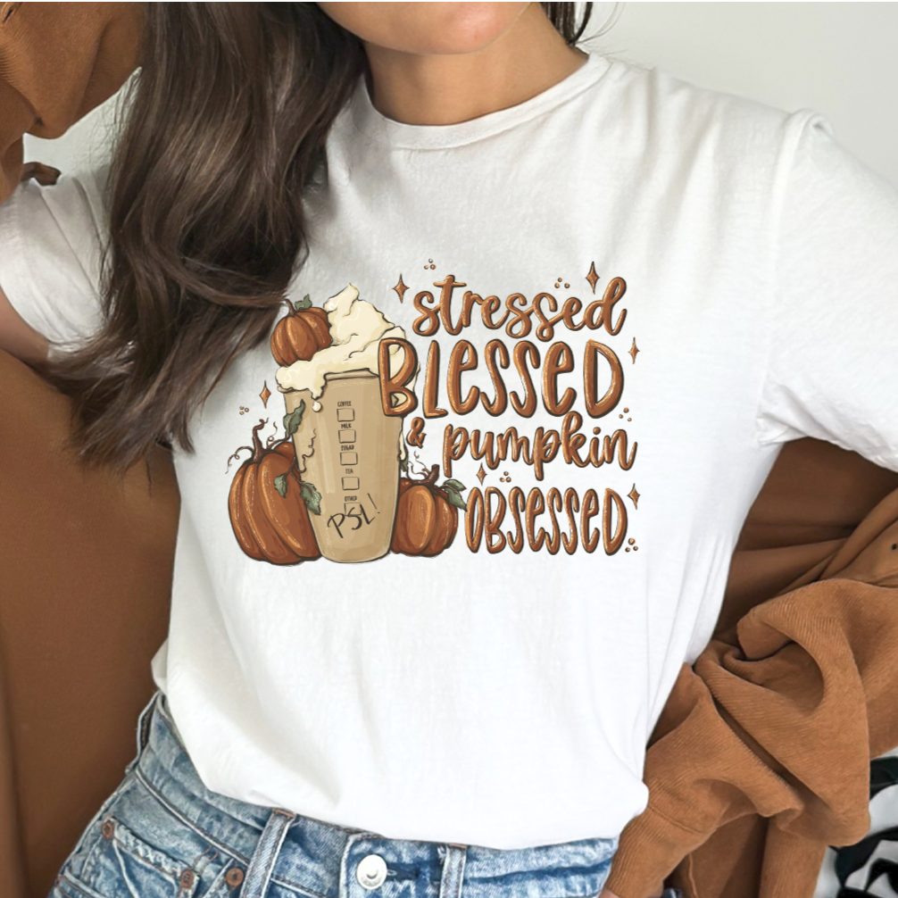 Stressed Blessed Pumpkin Obsessed Relaxed Unisex T-shirt
