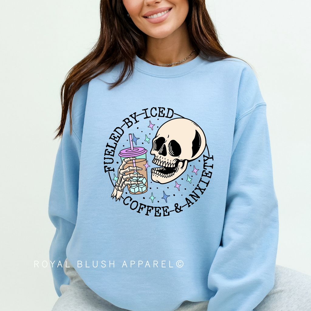 Skeleton Fueled By Coffee & Anxiety halloween sweatshirt