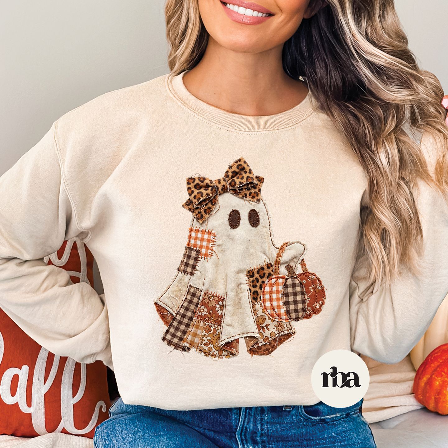 Ghost Faux Patch Sweatshirt mockup.