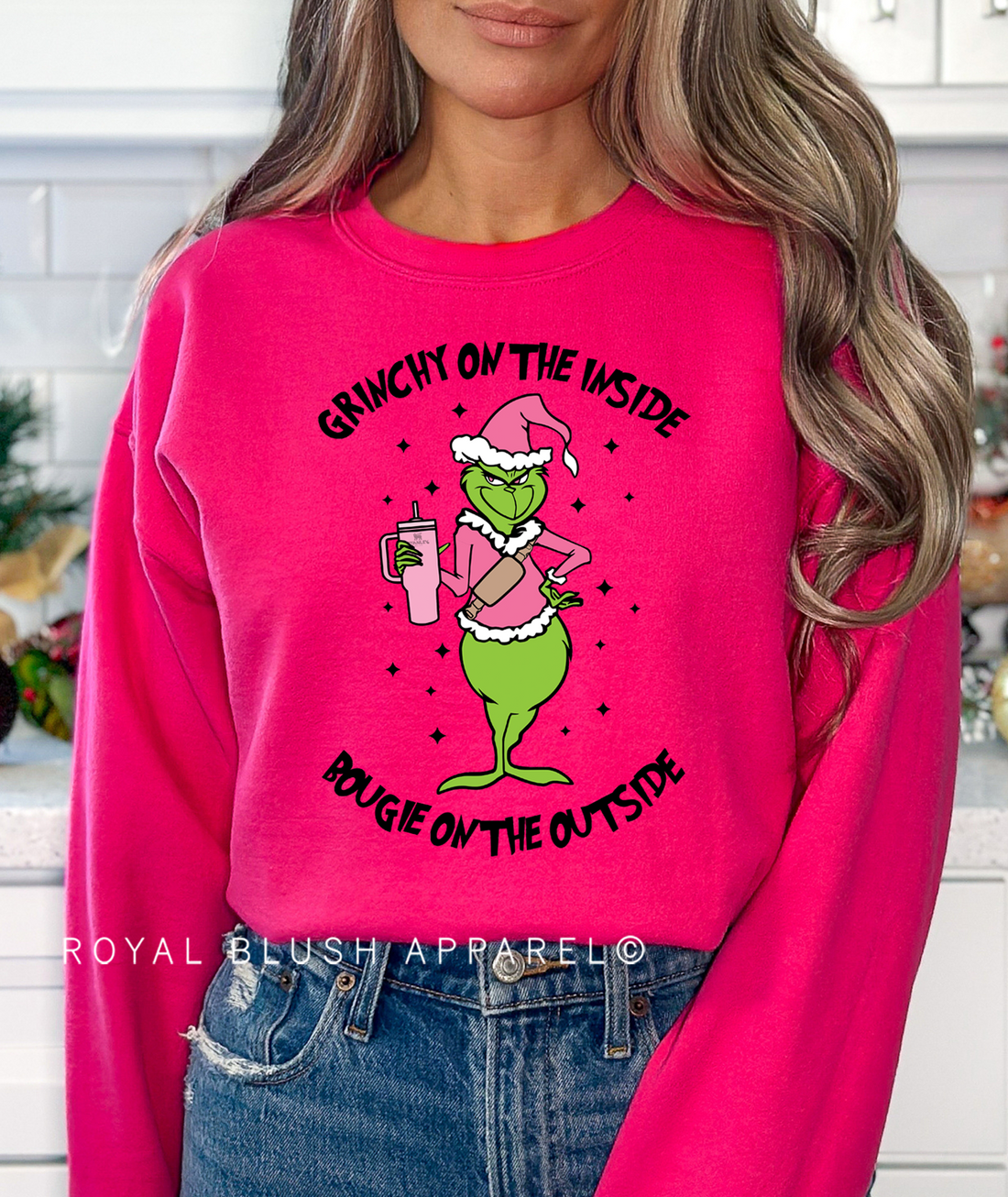 Pink Grinchy On The Inside Bougie On The Outside Sweatshirt