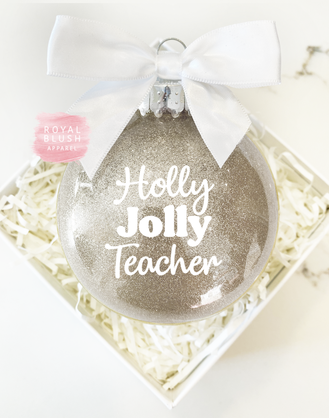 Holly Jolly Teacher Glitter Ornament