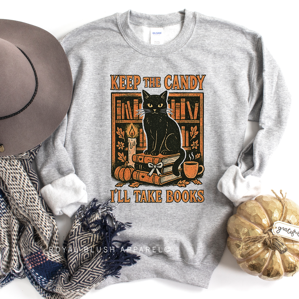 Keep The Candy Sweatshirt Halloween graphic Sweatshirt mockup.