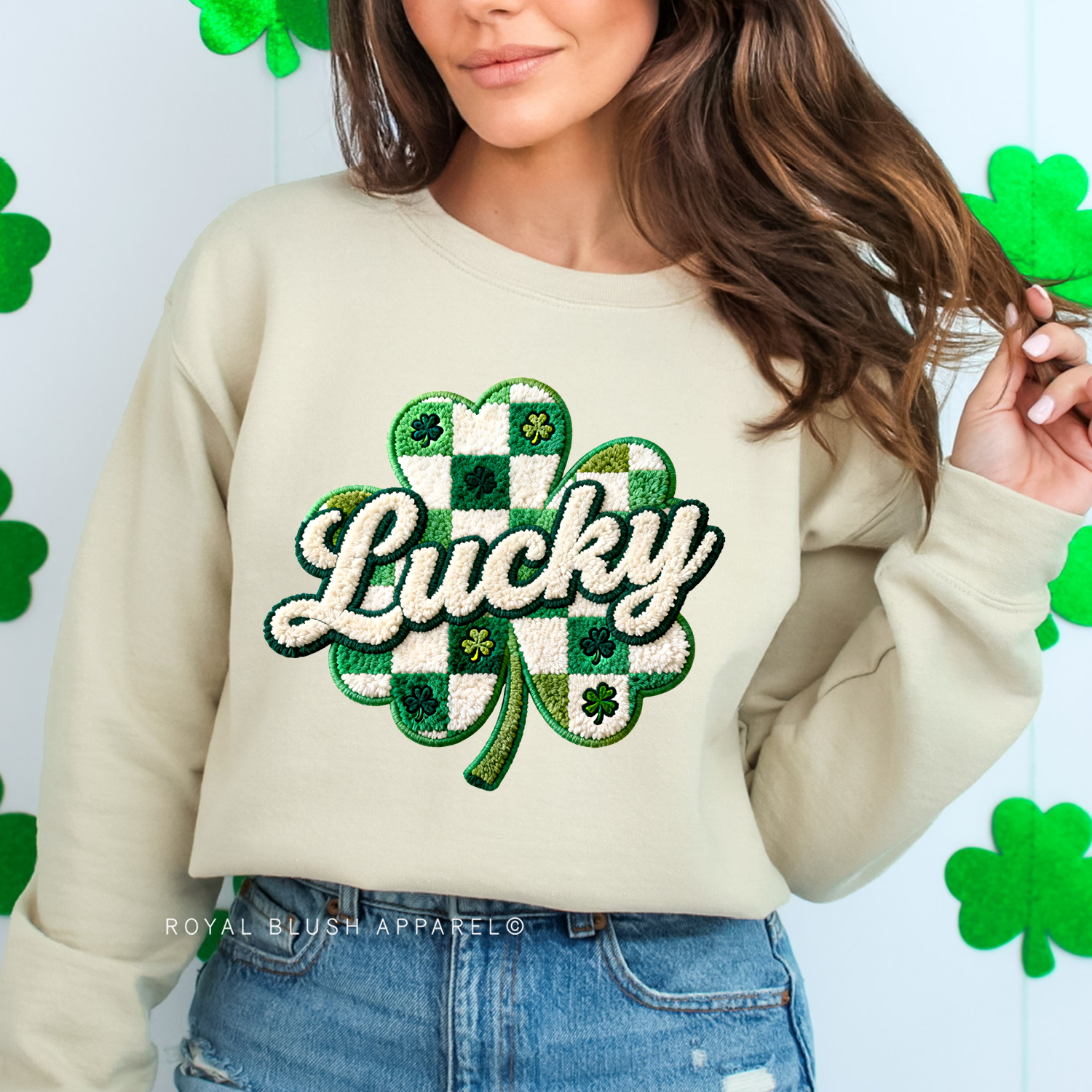 Lucky Shamrock Faux Yarn Sweatshirt