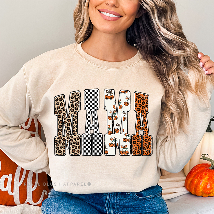 Mama Pumpkin Leopard Sweatshirt Fall graphic Sweatshirt mockup.