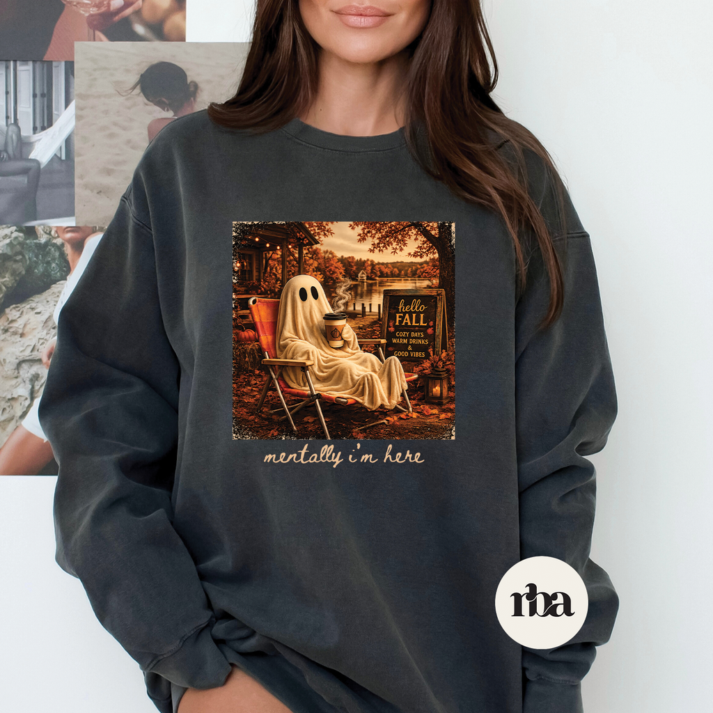 Ghost Mentally I'm Here Sweatshirt mockup.