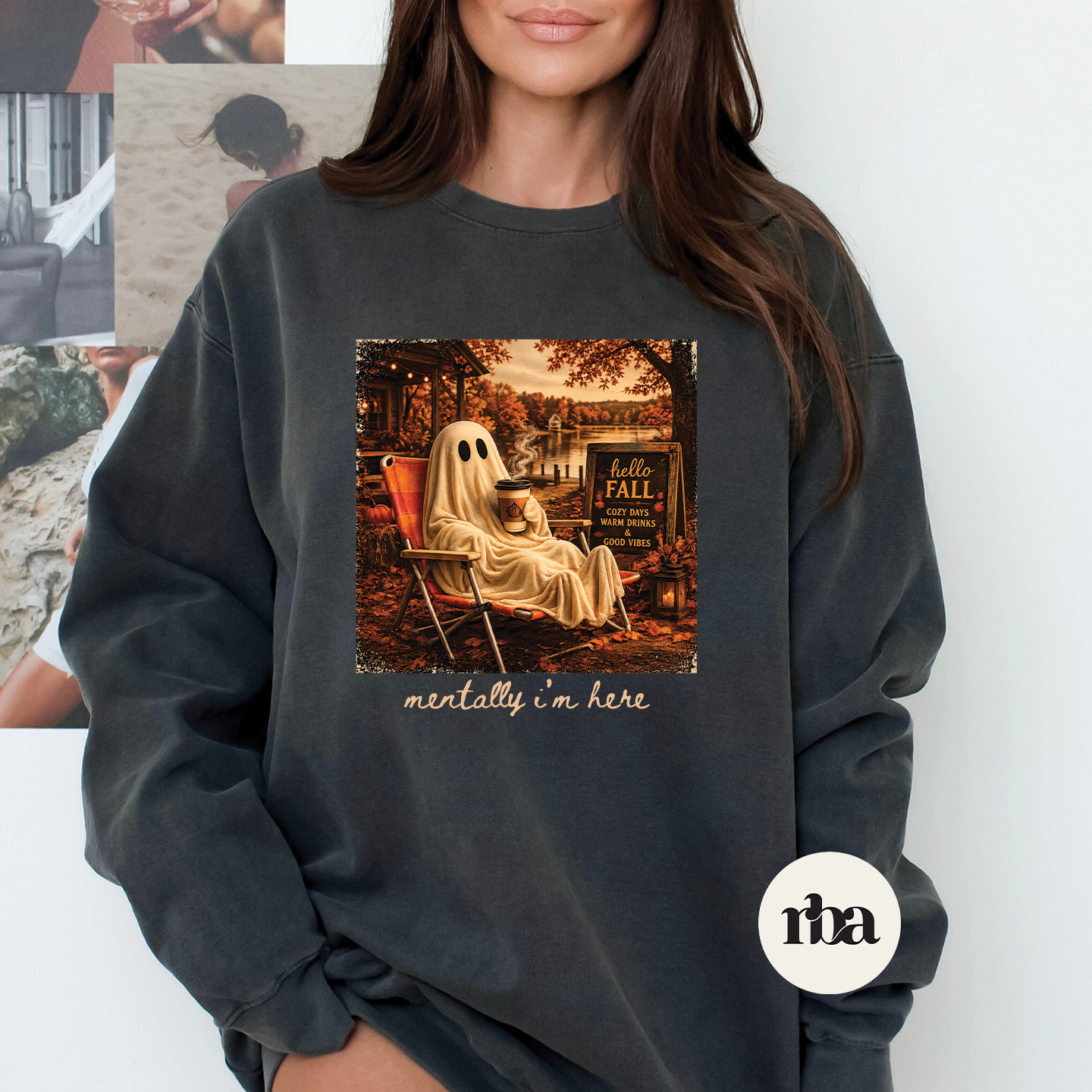 Ghost Mentally I'm Here Sweatshirt mockup.