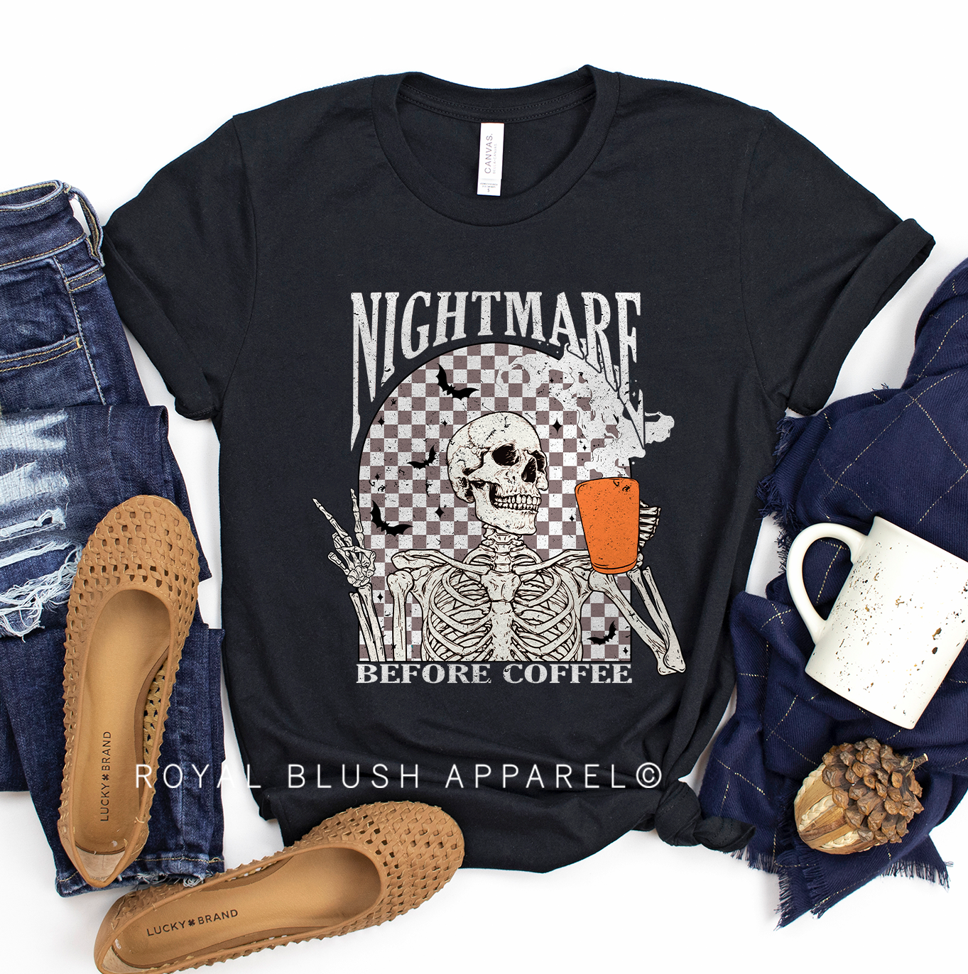 Checkered Nightmare Before Coffee Relaxed Unisex T-shirt