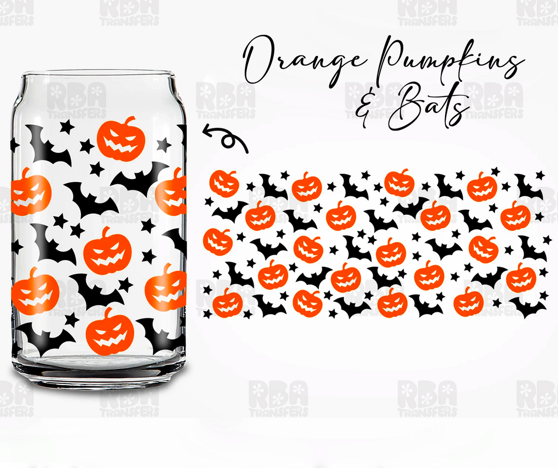 Orange Pumpkins &amp; Bats Iced Coffee Glass