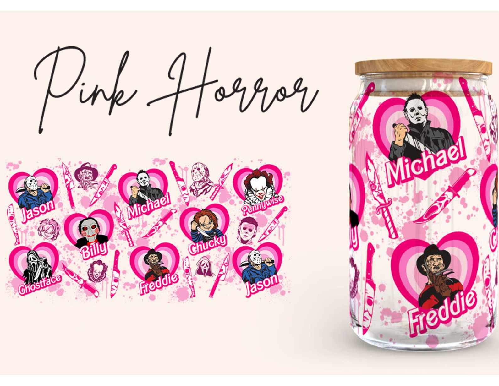 Pink Horror Iced Coffee Glass