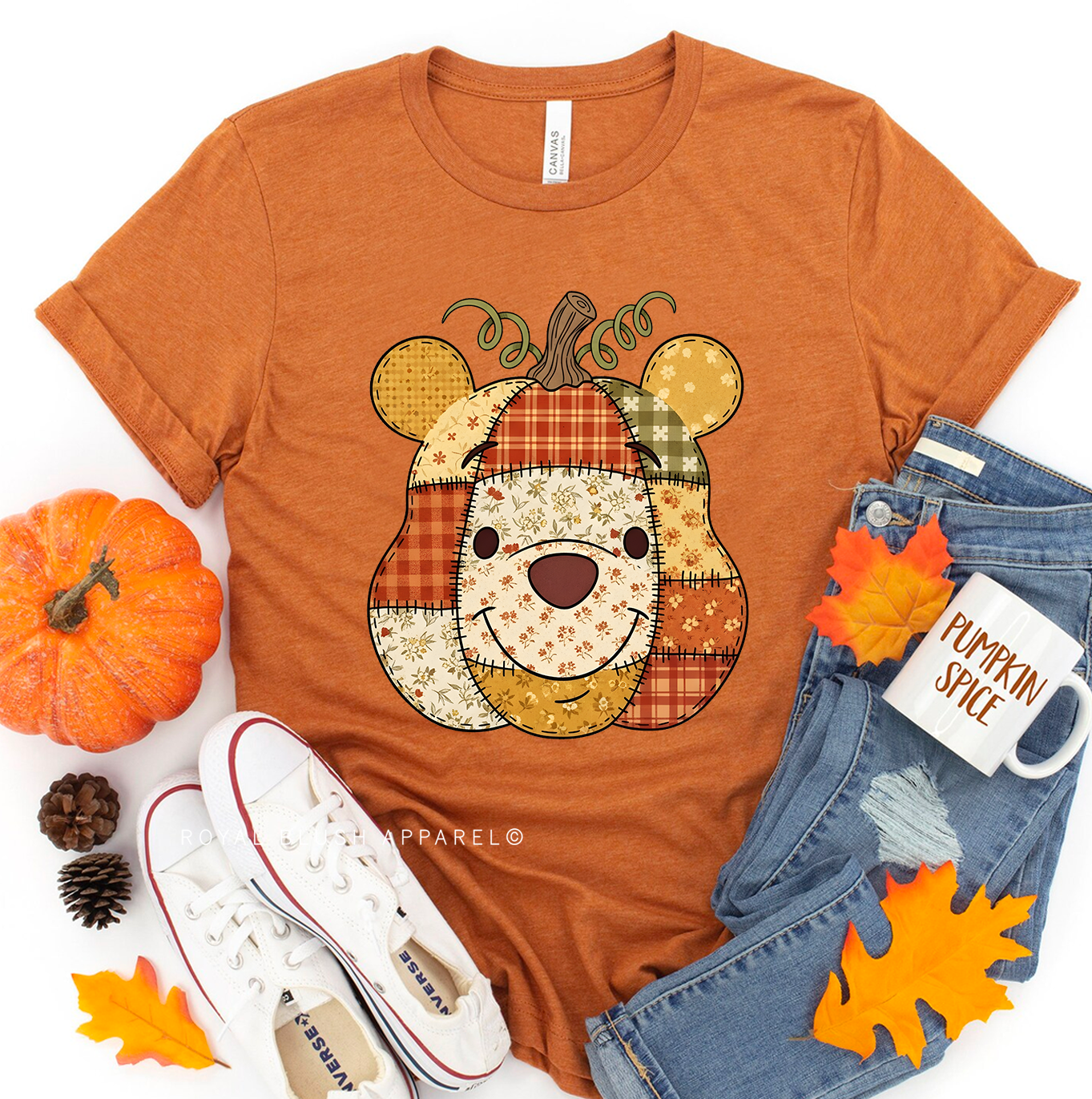 Quilted Pooh graphic T-shirt mockup.