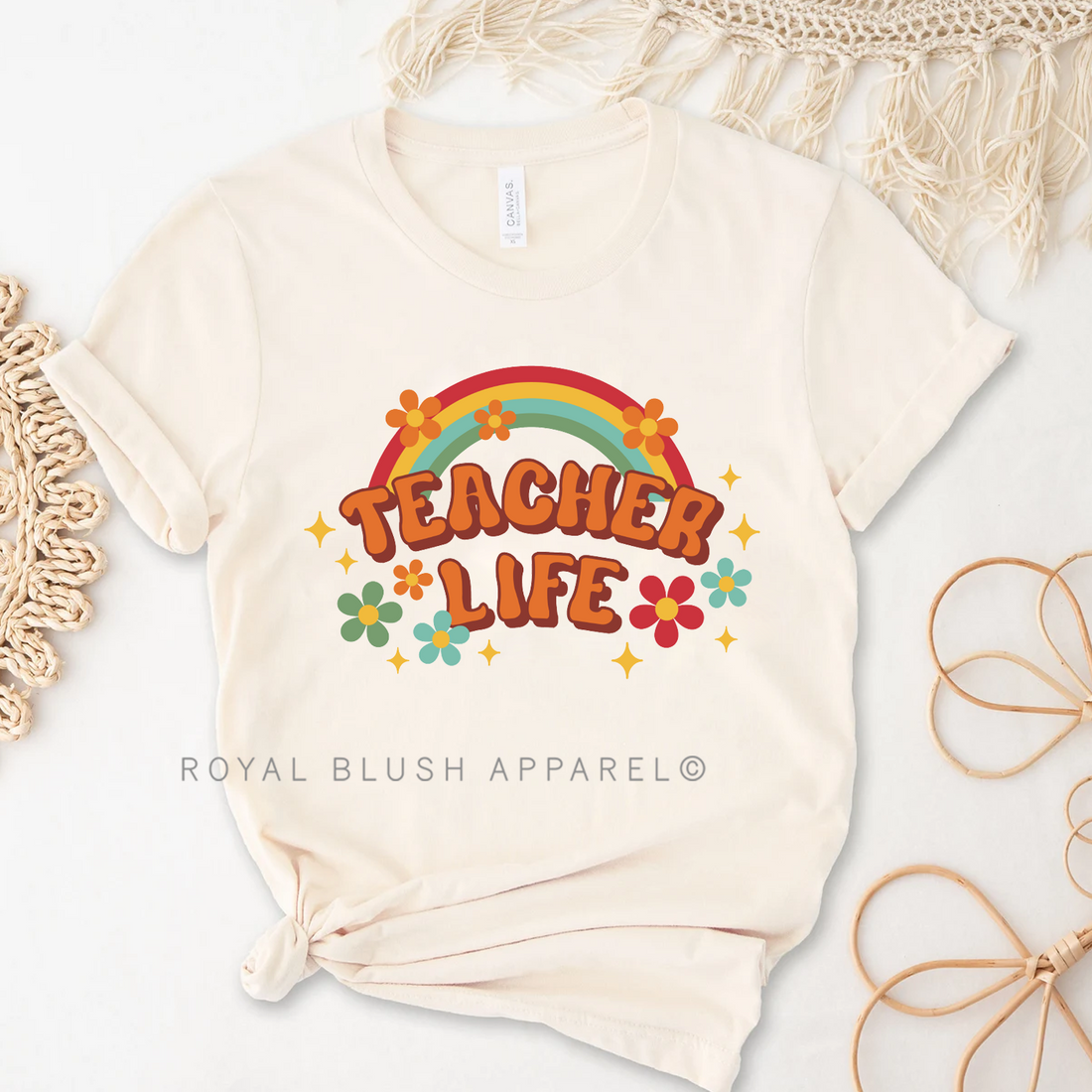 Rainbow Teacher Life T-shirt unisexe décontracté