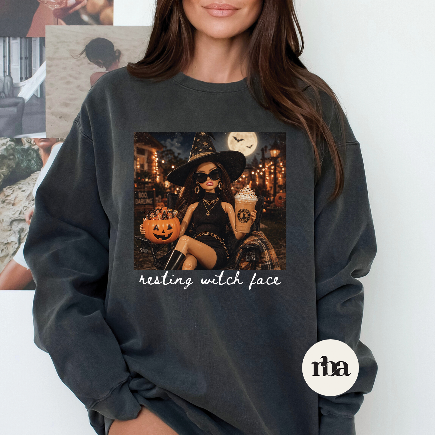 Resting Witch Face Sweatshirt mockup.
