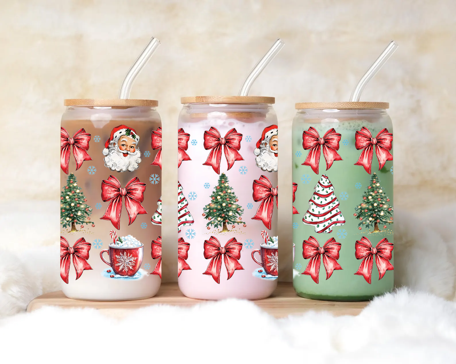 Christmas Bows Iced Coffee Glass