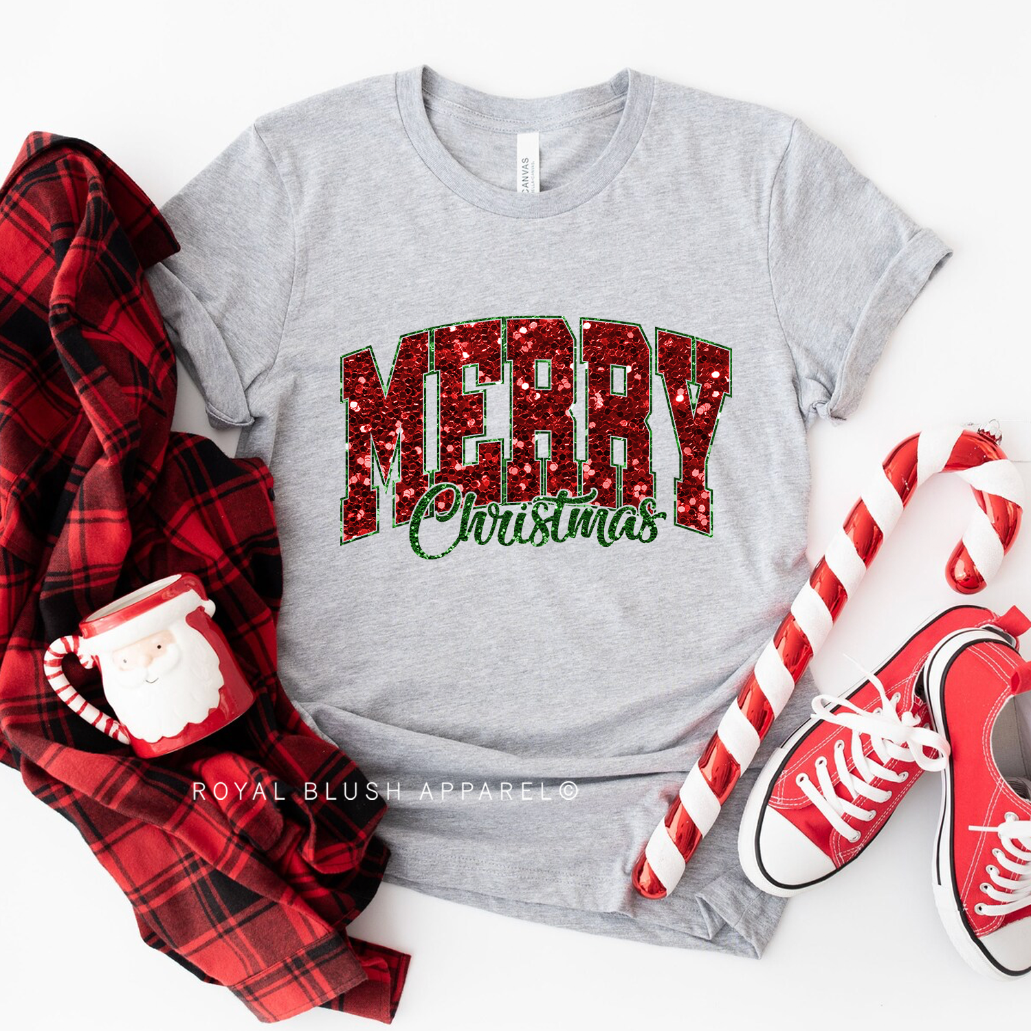 Faux Sequin Merry Christmas Relaxed Unisex T-shirt