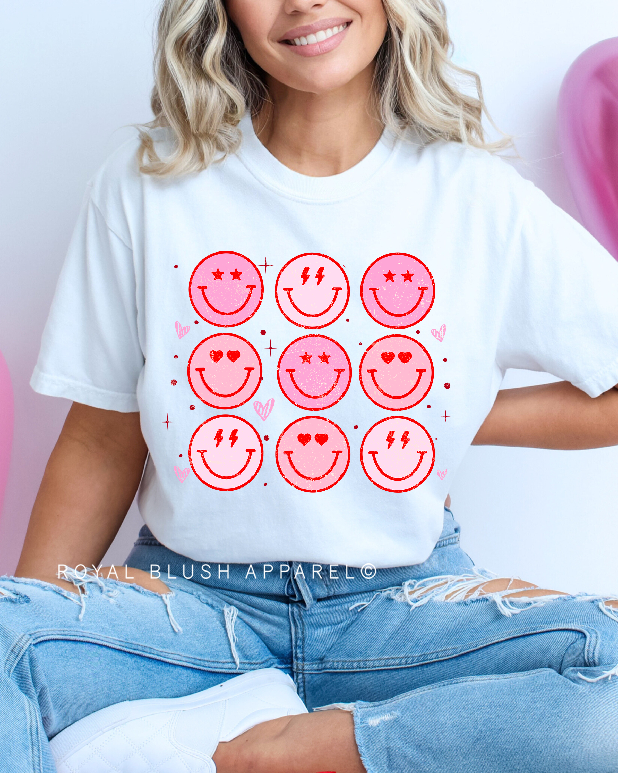 Pink Smiley Faces Relaxed Unisex T-shirt