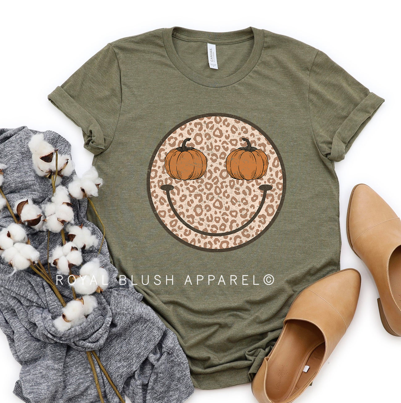 Leopard Smiley Pumpkin T-shirt unisexe décontracté