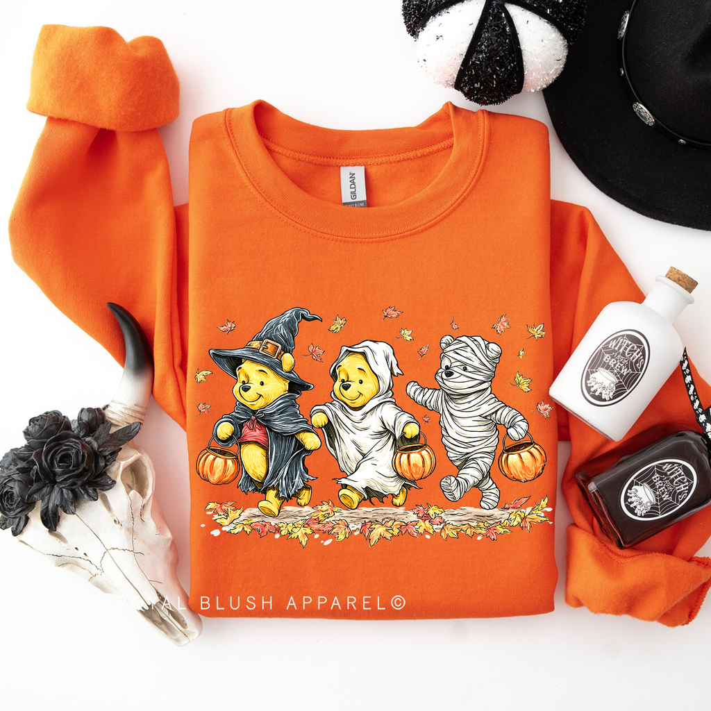 Spooky Pooh Sweatshirt Halloween graphic Sweatshirt mockup.