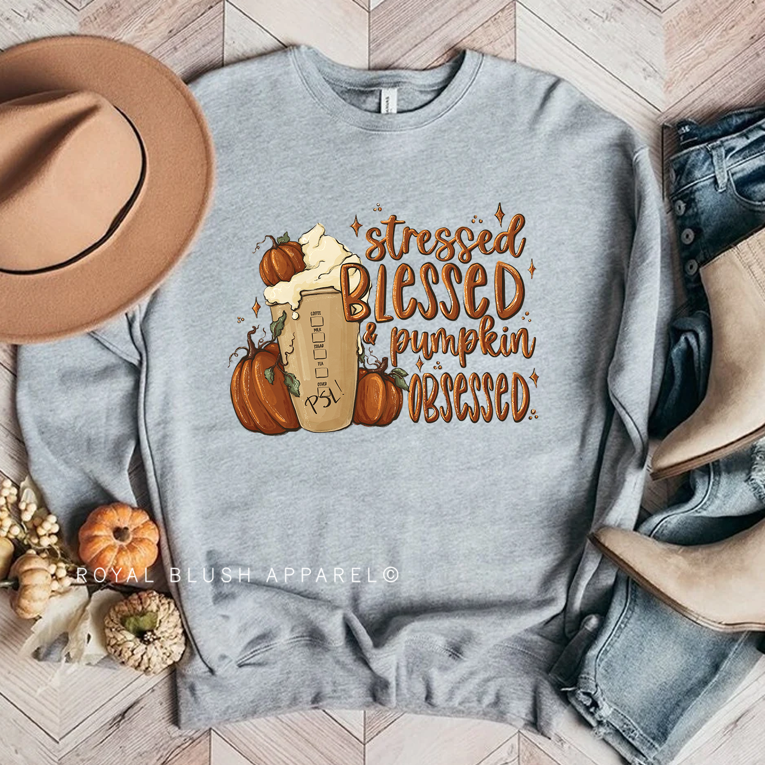 Stressed Blessed &amp; Pumpkin Obsessed Babe Crewneck