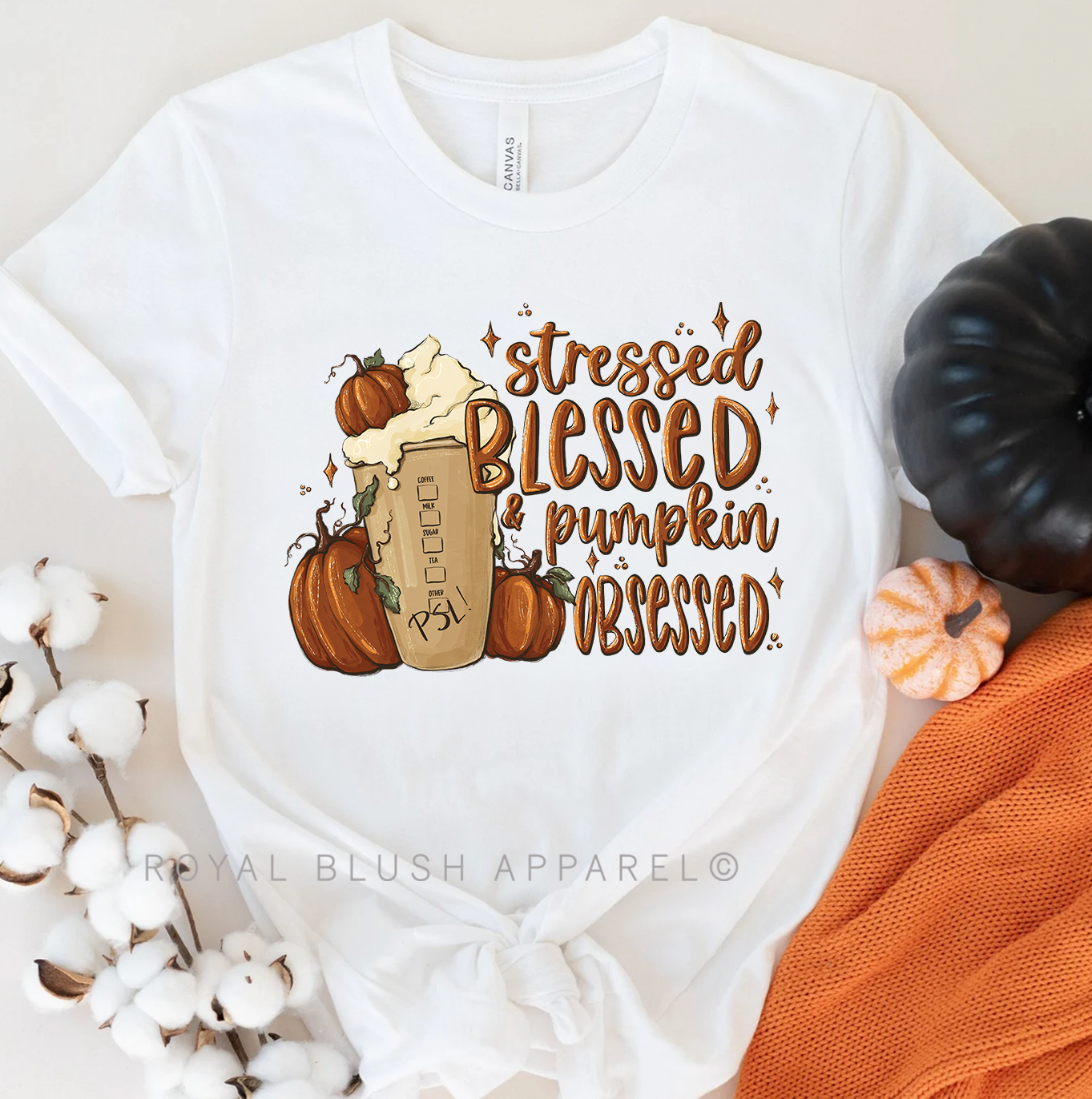 Stressed Blessed &amp; Pumpkin Obsessed Relaxed Unisex T-shirt