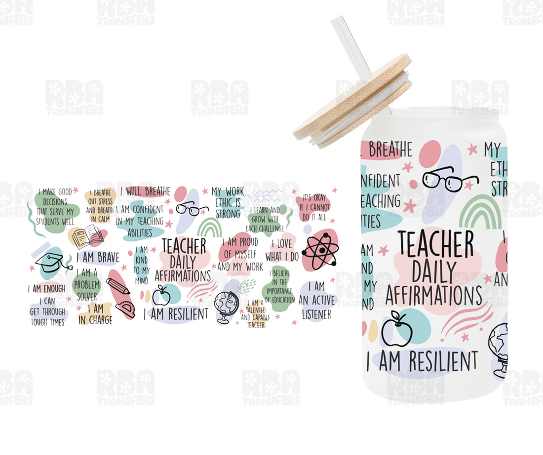 Teacher Daily Affirmations Iced Coffee Glass