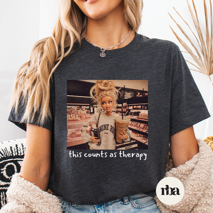 This Counts As Therapy graphic T-shirt mockup.