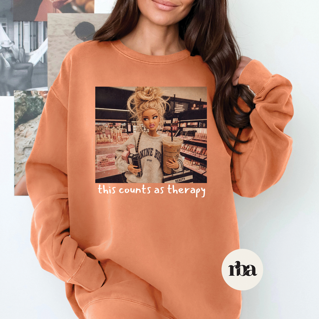 This Counts As Therapy Sweatshirt mockup.