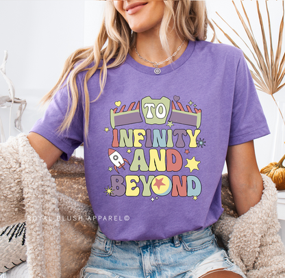 To Infinity And Beyond Space graphic T-shirt mockup.