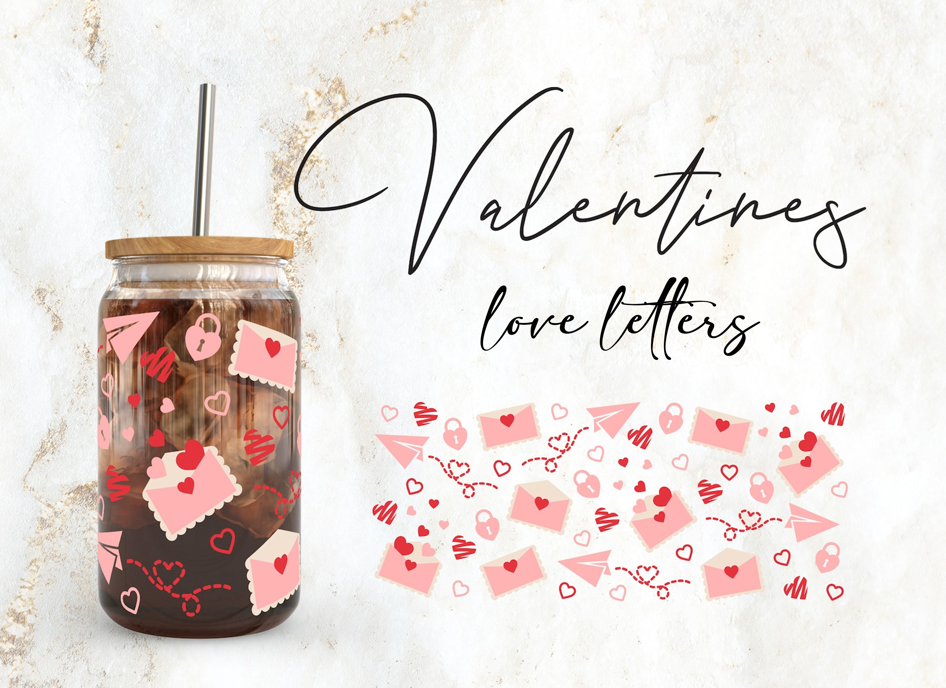 Valentines Love Letters Iced Coffee Glass