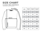 Royal Blush Apparel custom unisex crewneck sweatshirt sizing guide